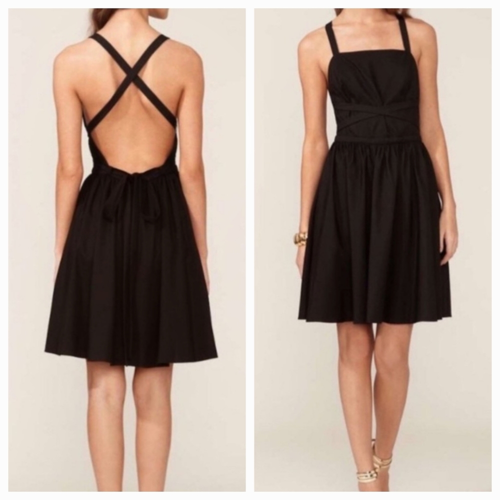 Black Halston Heritage Crisscross apron open back dress
